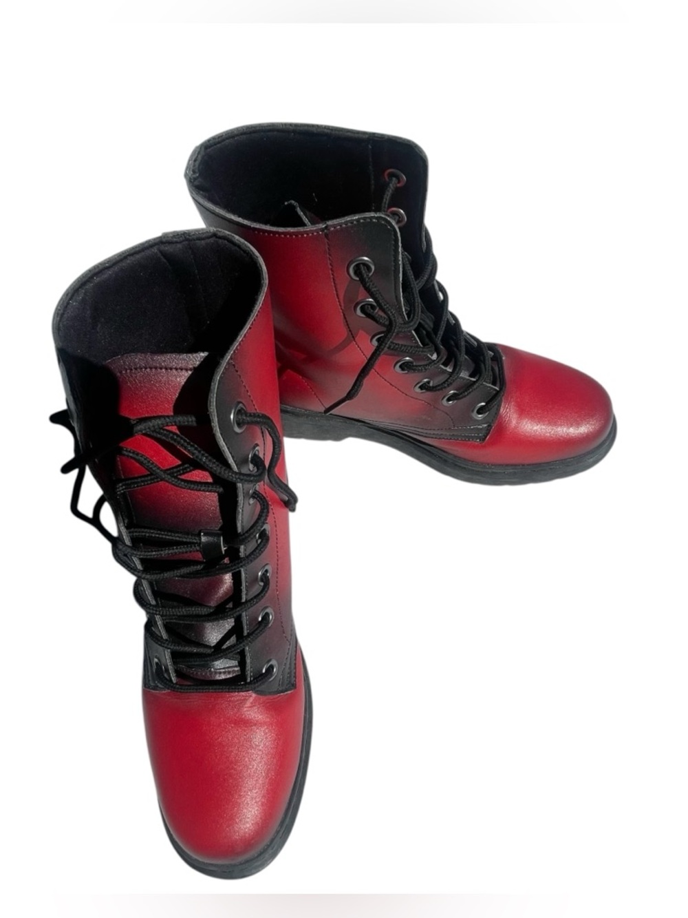 Rogue + Wolf  The New Park Red And Black Ombré Combat Boots Unisex Size W8.5  M7